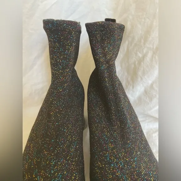 ZARA Glitter Fitted Fabric Heeled Ankle Boots Size 8.5