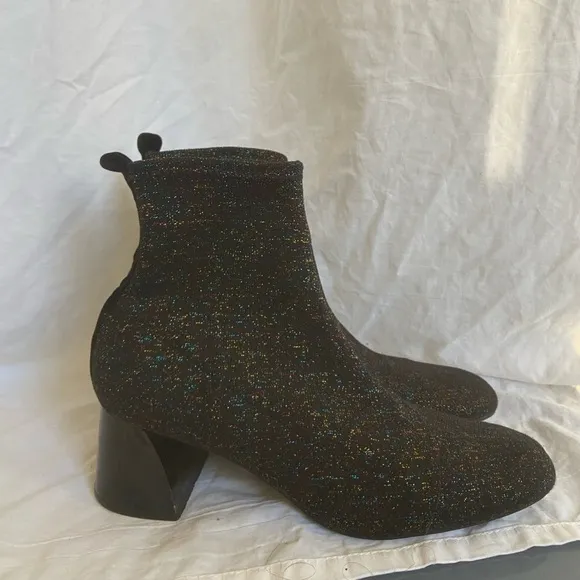 ZARA Glitter Fitted Fabric Heeled Ankle Boots Size 8.5