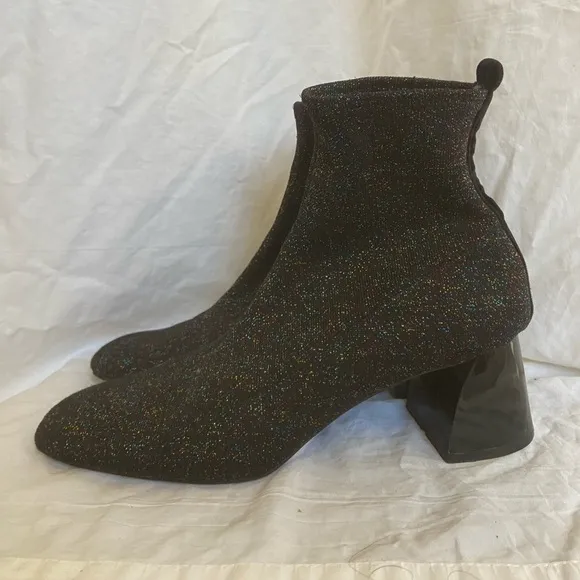 ZARA Glitter Fitted Fabric Heeled Ankle Boots Size 8.5