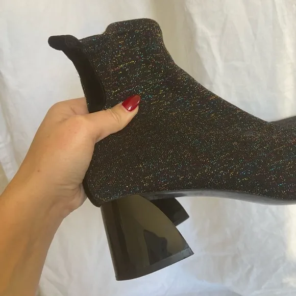 ZARA Glitter Fitted Fabric Heeled Ankle Boots Size 8.5