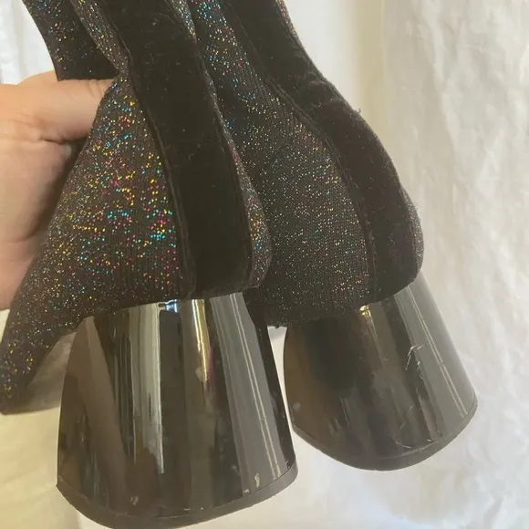 ZARA Glitter Fitted Fabric Heeled Ankle Boots Size 8.5