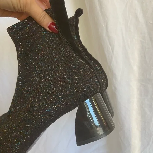 ZARA Glitter Fitted Fabric Heeled Ankle Boots Size 8.5
