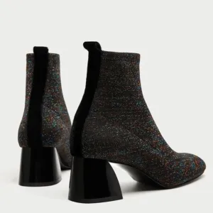 ZARA Glitter Fitted Fabric Heeled Ankle Boots Size 8.5