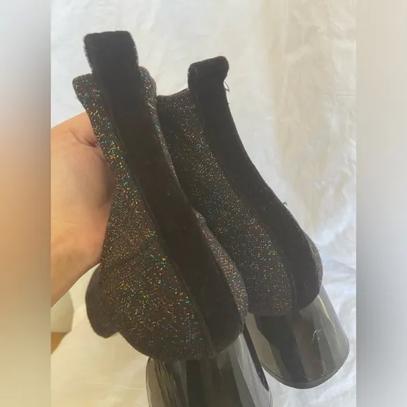ZARA Glitter Fitted Fabric Heeled Ankle Boots Size 8.5