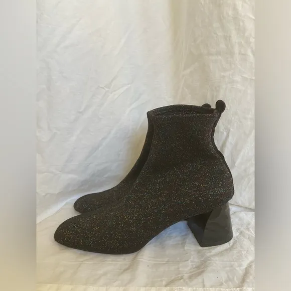 ZARA Glitter Fitted Fabric Heeled Ankle Boots Size 8.5