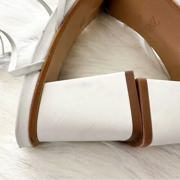 Zara Heeled Leather Strappy Sandals in White Taupe Size 40 9.5