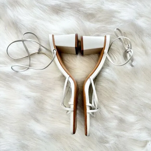 Zara Heeled Leather Strappy Sandals in White Taupe Size 40 9.5