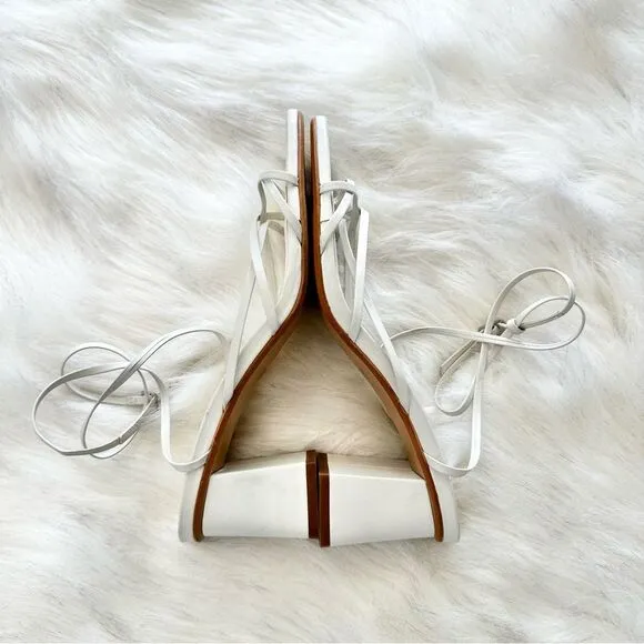 Zara Heeled Leather Strappy Sandals in White Taupe Size 40 9.5