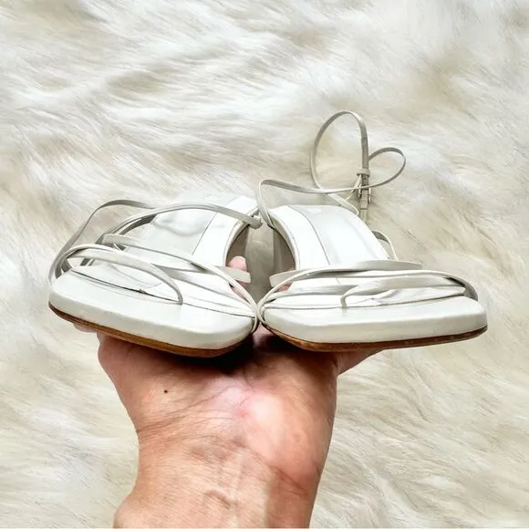 Zara Heeled Leather Strappy Sandals in White Taupe Size 40 9.5