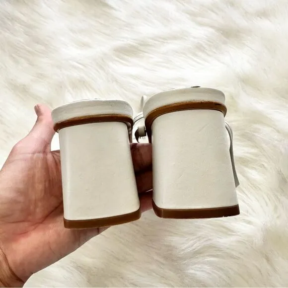Zara Heeled Leather Strappy Sandals in White Taupe Size 40 9.5