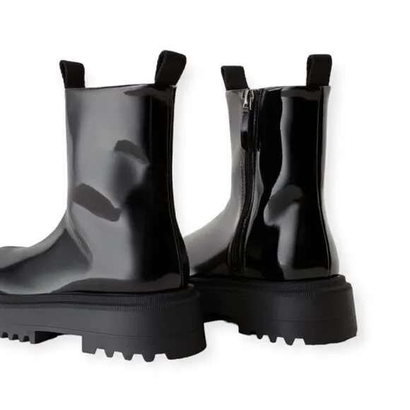 ZARA Kids | Black | FAUX PATENT LEATHER STRETCH ANKLE BOOTS