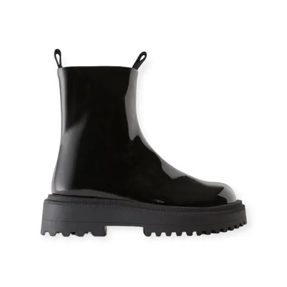 ZARA Kids | Black | FAUX PATENT LEATHER STRETCH ANKLE BOOTS
