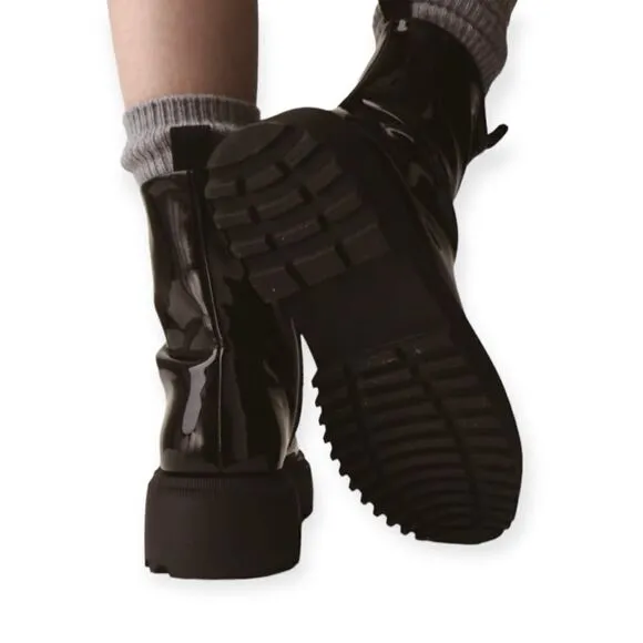 ZARA Kids | Black | FAUX PATENT LEATHER STRETCH ANKLE BOOTS
