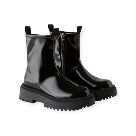 ZARA Kids | Black | FAUX PATENT LEATHER STRETCH ANKLE BOOTS