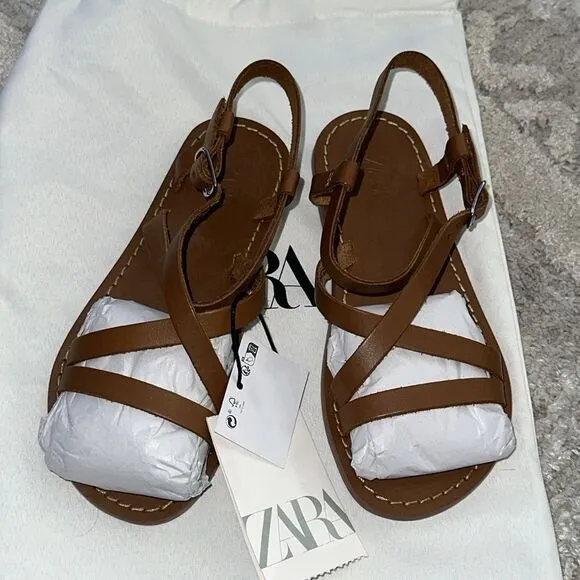 ZARA Kids | Brown | LEATHER STRAPPY SANDALS