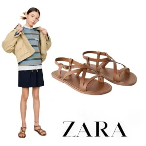 ZARA Kids | Brown | LEATHER STRAPPY SANDALS