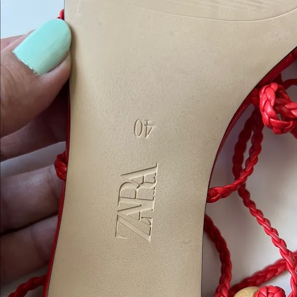 Zara kitten heel Red Strappy Women's Sandals 40 fits US 9