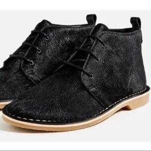 ZARA leather fur skin desert ankle boots 7.5/8