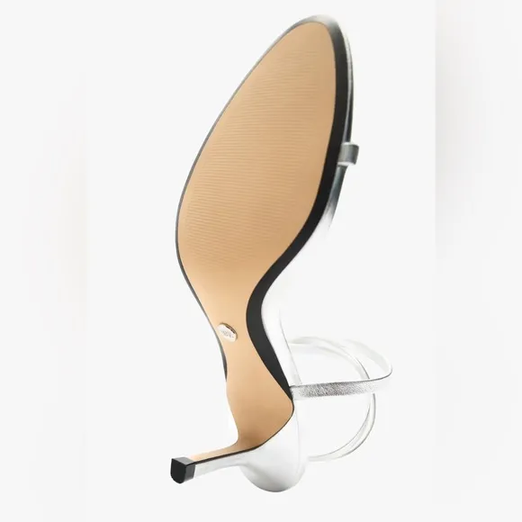Zara Limited Edition Silver Leather Strap Heeled Sandals