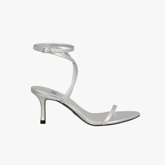 Zara Limited Edition Silver Leather Strap Heeled Sandals