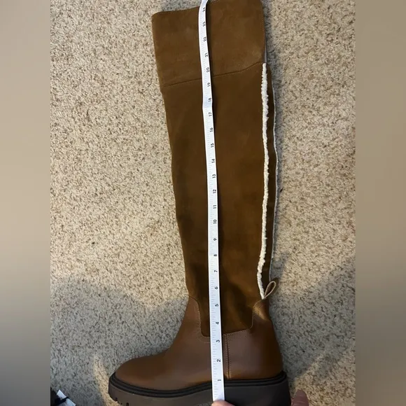 ZARA Over The Knee Leather Boots with Fleece Sherpa Trim- Size EU 39 US 8