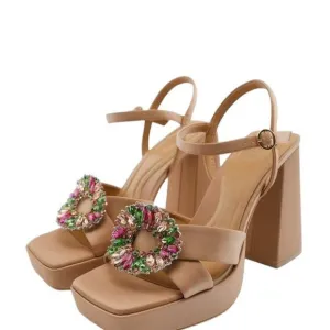 ZARA PLATFORM SANDALS WITH DECORATIVE DETAILS BEIGE SIZE 9| 2348/910/098