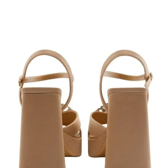 ZARA PLATFORM SANDALS WITH DECORATIVE DETAILS BEIGE SIZE 9| 2348/910/098