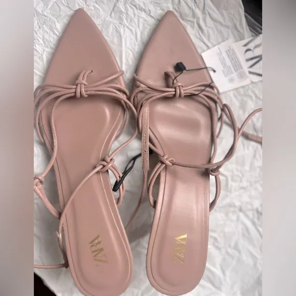 ZARA Pointed Toe Heeled Leather Sandals