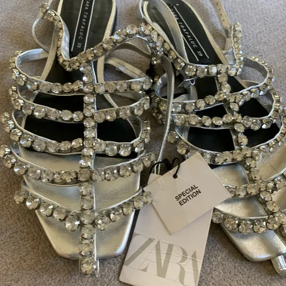 Zara Silver Crystal Embellished Sandals