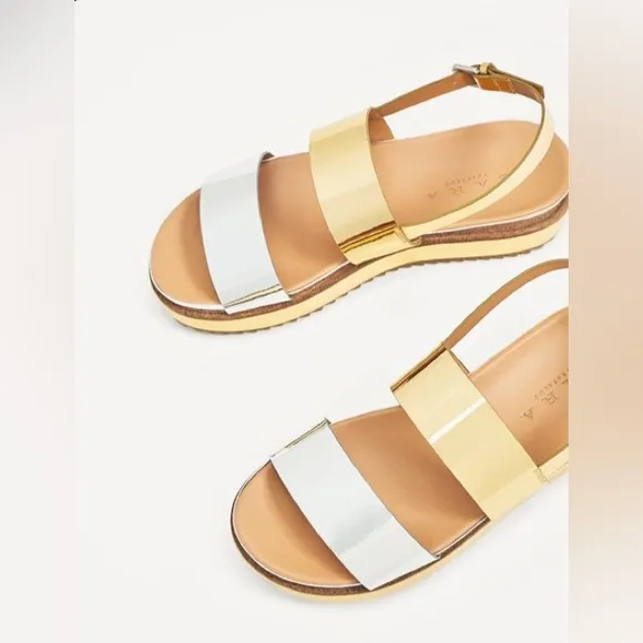 Zara Silver Gold Metallic Platform Sandals - Size 37 - NWT