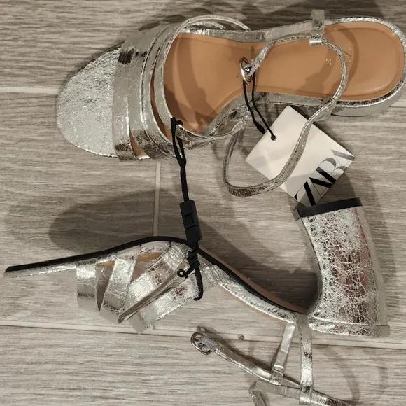 Zara Silver Strappy Sandals for Women