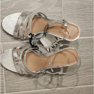Zara Silver Strappy Sandals for Women
