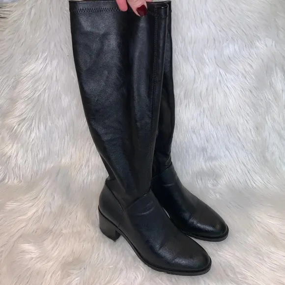 ZARA Stretch Faux Leather Knee High Heeled Boots
