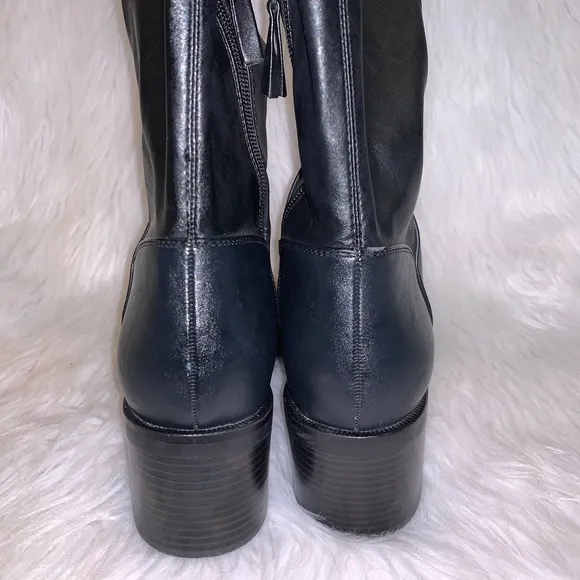 ZARA Stretch Faux Leather Knee High Heeled Boots