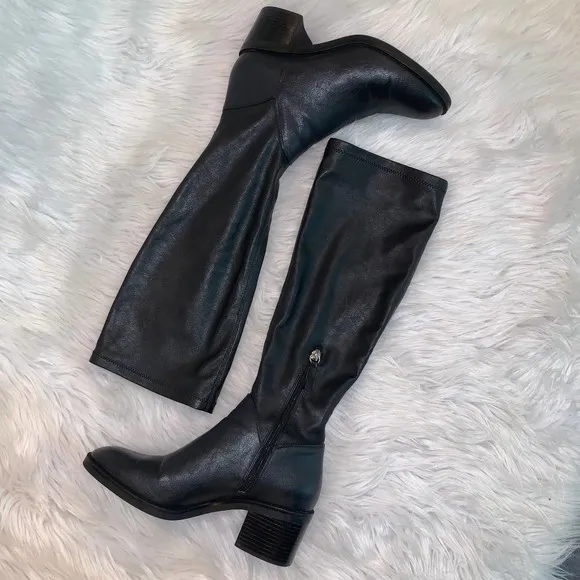 ZARA Stretch Faux Leather Knee High Heeled Boots