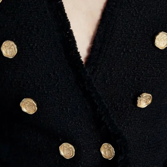Zara tweed textured blazer jacket with gold buttons