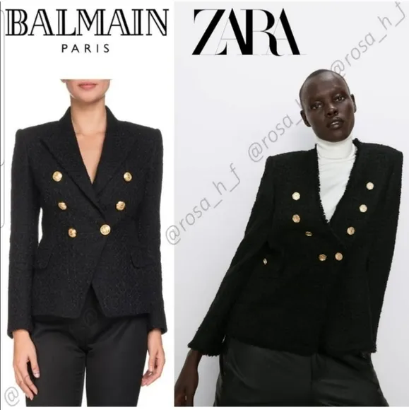 Zara tweed textured blazer jacket with gold buttons