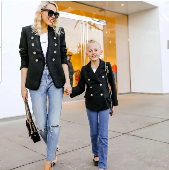 Zara tweed textured blazer jacket with gold buttons