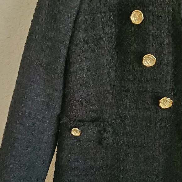 Zara tweed textured blazer jacket with gold buttons
