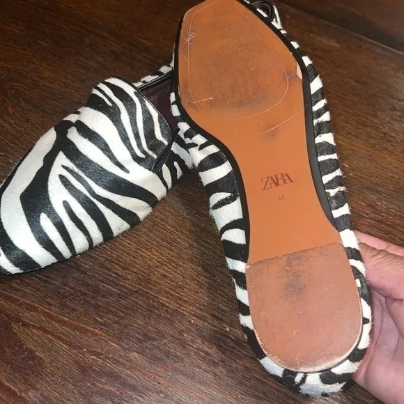 Zara Zebra Print Leather Slip On Loafers Womens Size 40EU/9.5US