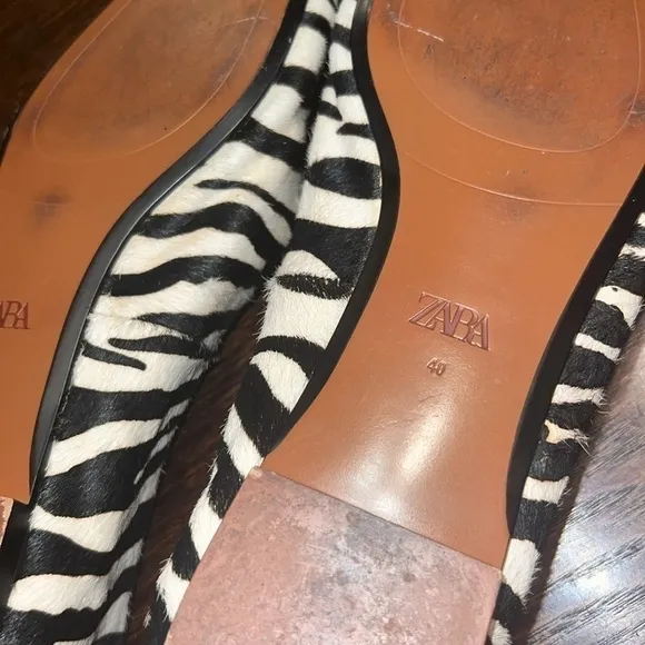 Zara Zebra Print Leather Slip On Loafers Womens Size 40EU/9.5US