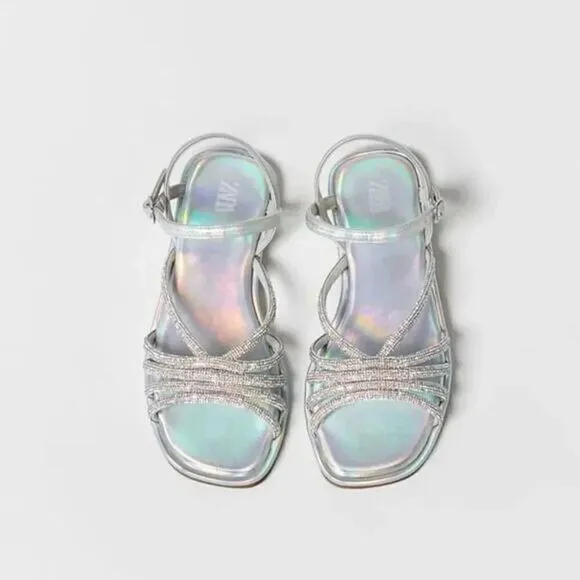 ZARA SPARKLY EMBELLISHED STRAPPY SANDALS‎