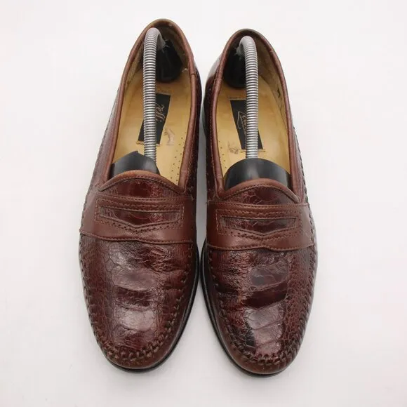 Zelli Ostrich Penny Loafers Men 9.5 M Brown Exotic Leather Slip On Handcrafted