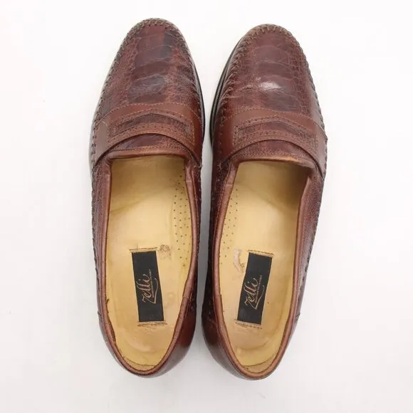 Zelli Ostrich Penny Loafers Men 9.5 M Brown Exotic Leather Slip On Handcrafted