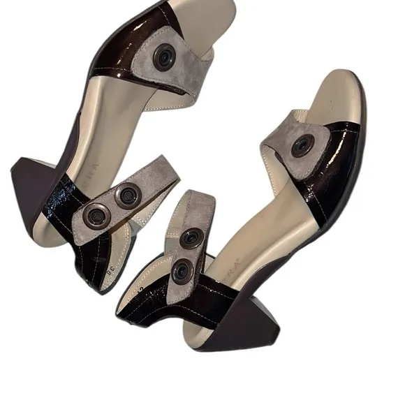 Ziera Stylish Women's Sandals in Tan Suede snd Brown Patent Leather Size 38